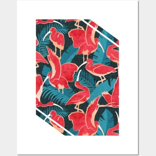 Luxurious Scarlet Ibis // teal vegetation metal rose and red guará large birds Posters and Art